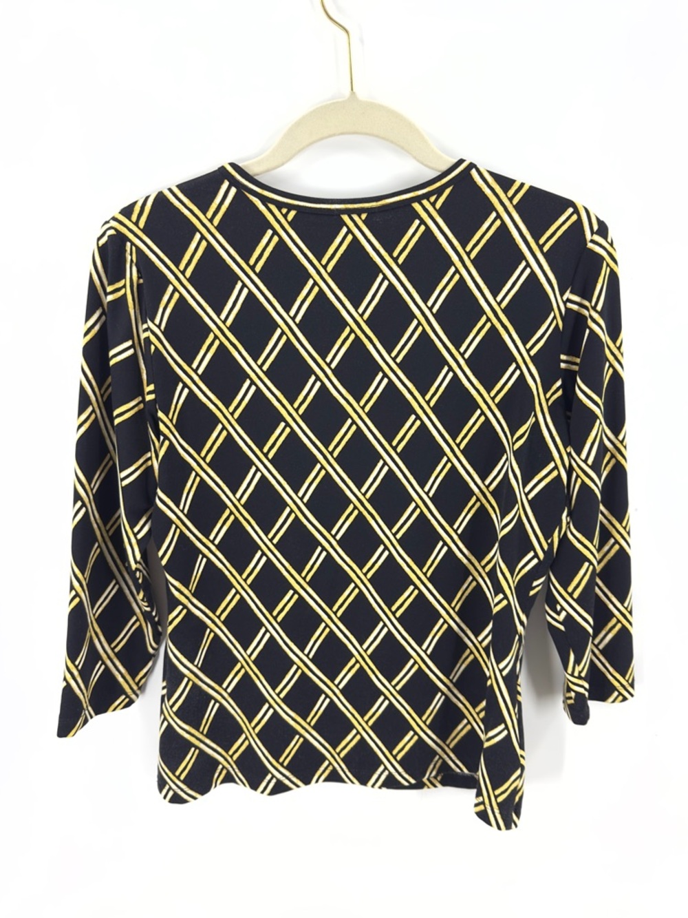 J McLaughlin Catalina Cloth Lattice Print Top Size Small Stretch Black Gold - Picture 2 of 7